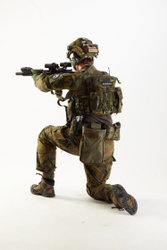 Weapons-Rifle Man Pose with machine rifle White Uniform Athletic Studio photo references